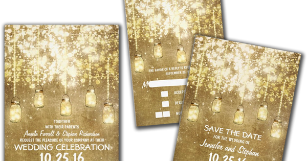 Wedding Cards and Gifts: String Lights Sparkly Mason Jars Wedding Invites