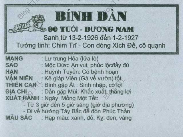 TỬ VI TUỔI BÍNH DẦN 1926