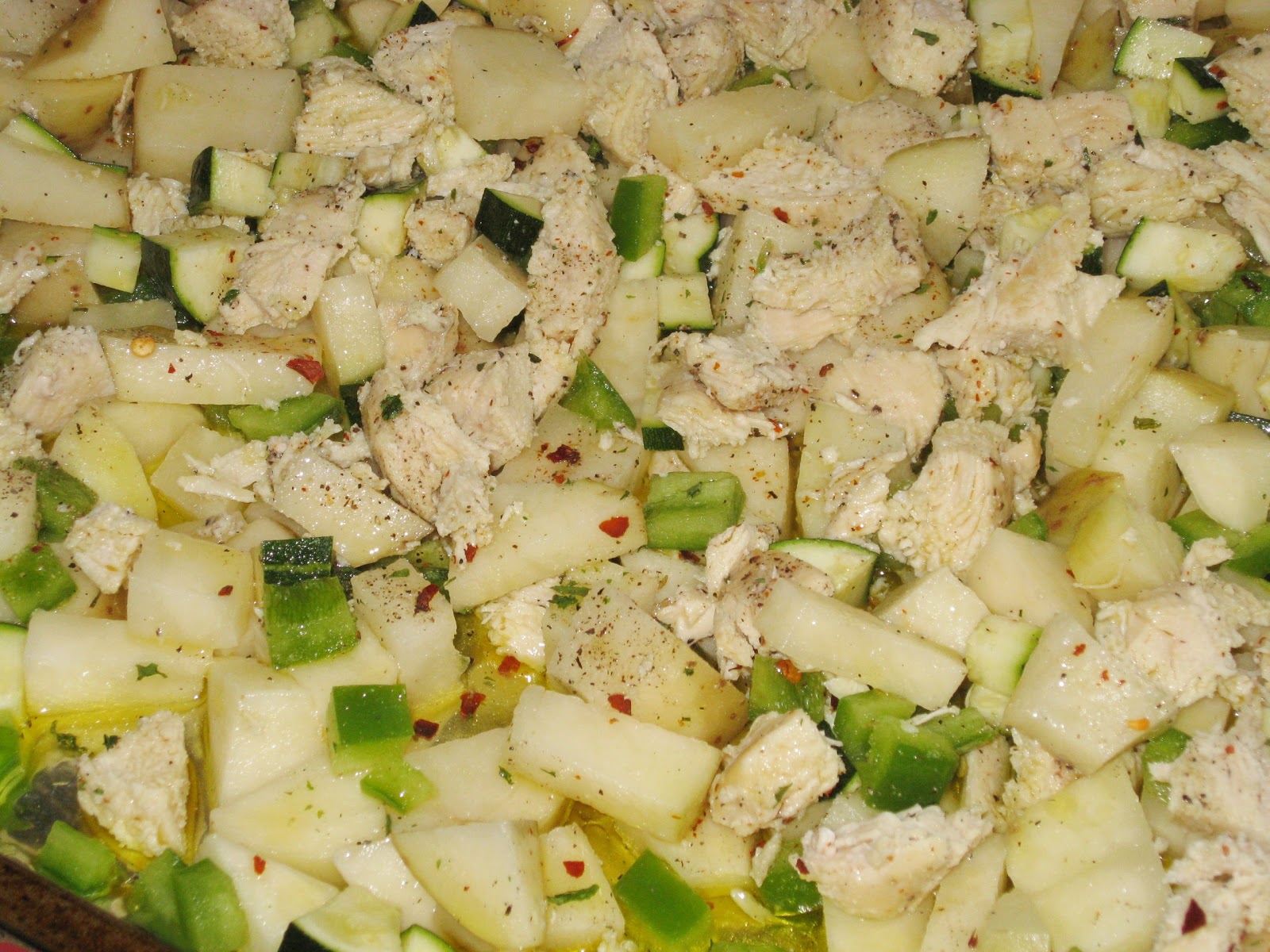 Bonz Blogz Roasted Potatoes, Chicken, Zucchini and Green Peppers