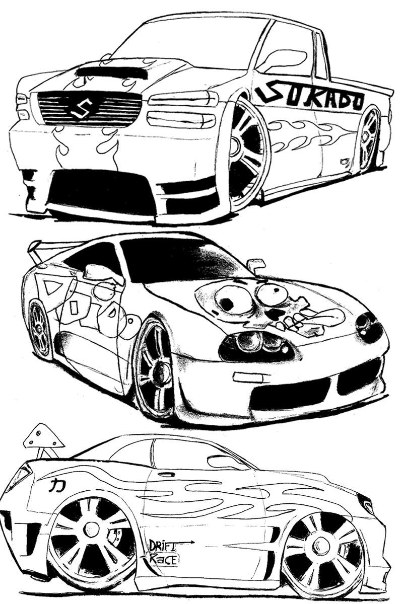 Desenhos para colorir, desenhar e pintar : desenho de carros para
