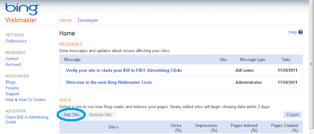 Daftar Blog/Website ke Bing Webmaster Tools