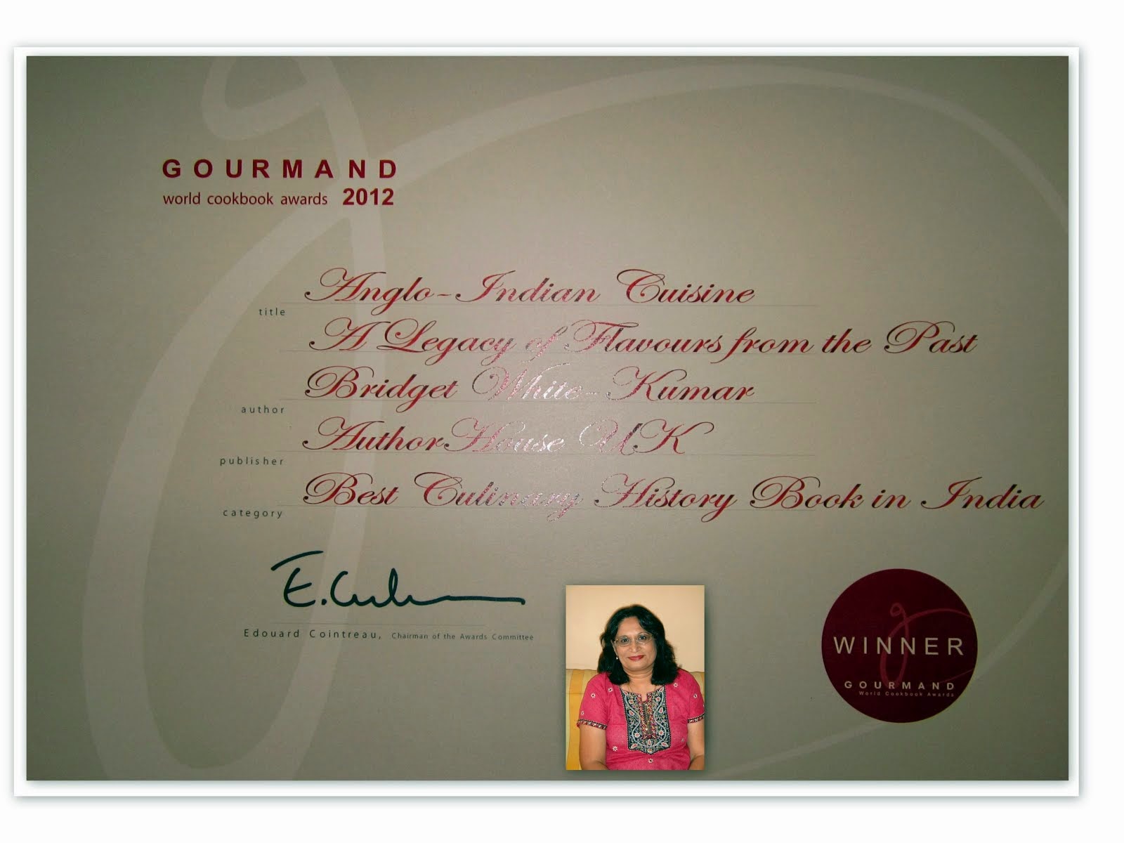 CERTIFICATE FROM GOURMAND WORLD COOK BOOK AWARDS 2012