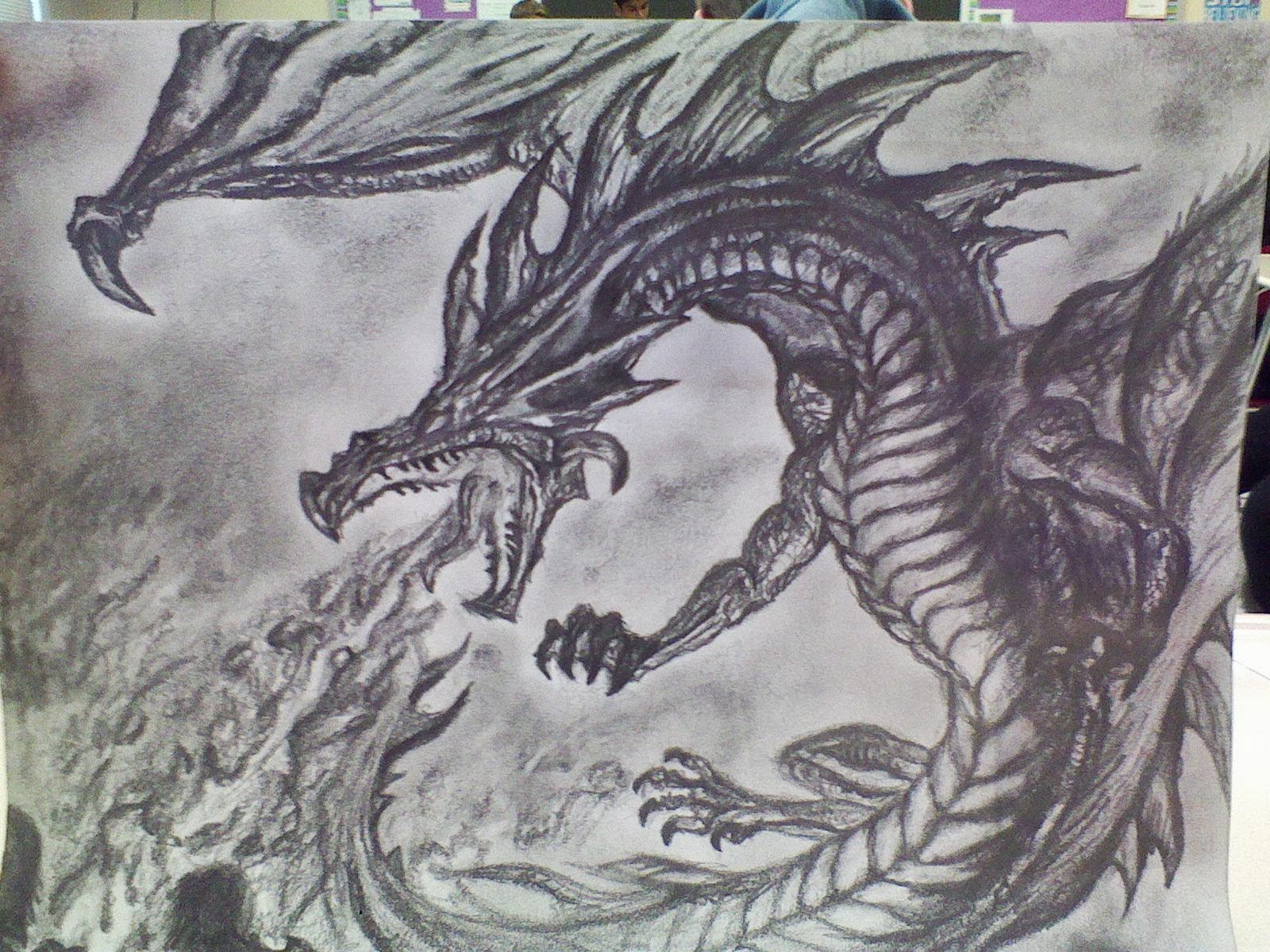 Graphite Drawings Firebreathing Beast