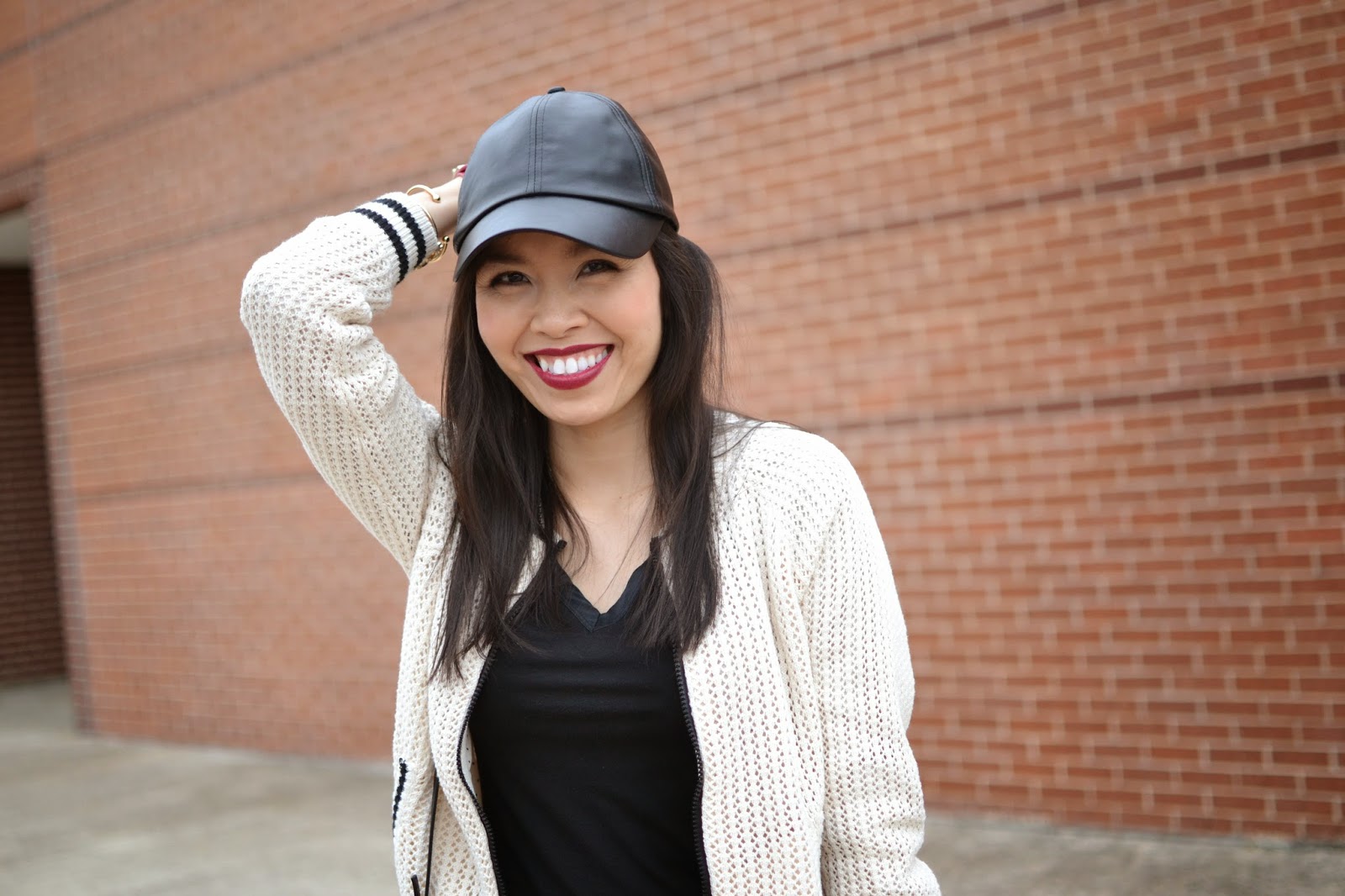 leather cap outfit