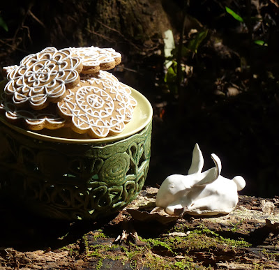 decorated artisanal gingerbread cookies, woods, bunny