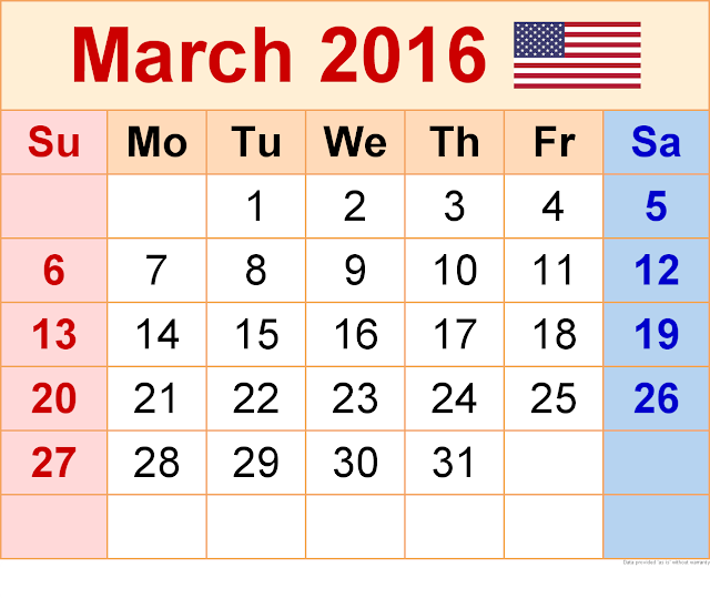 March 2016 Calendar with US Holidays Free, March 2016 Printable Calendar Cute Word Excel PDF Template Download Monthly, March 2016 Blank Calendar Weekly