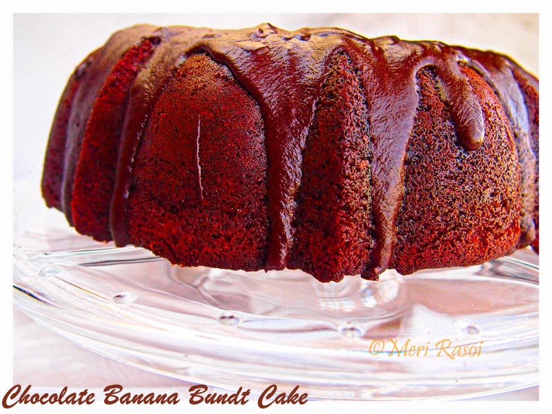 Meri Rasoi Chocolate Banana Bundt Cake topped with Chocolate Ganache