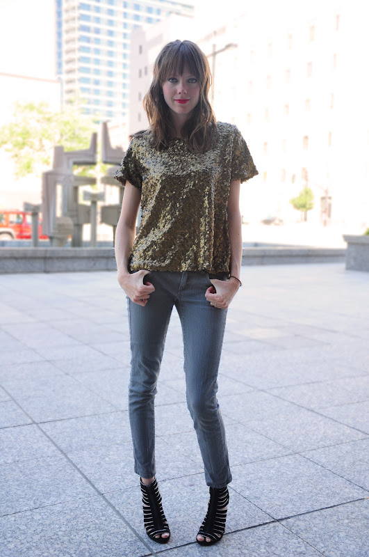 sequin top and jeans outfit