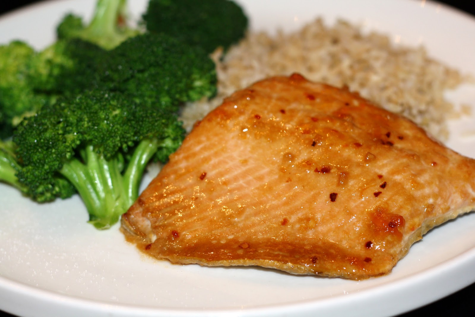 what's for dinner?: glazed salmon with brown rice and steamed broccoli