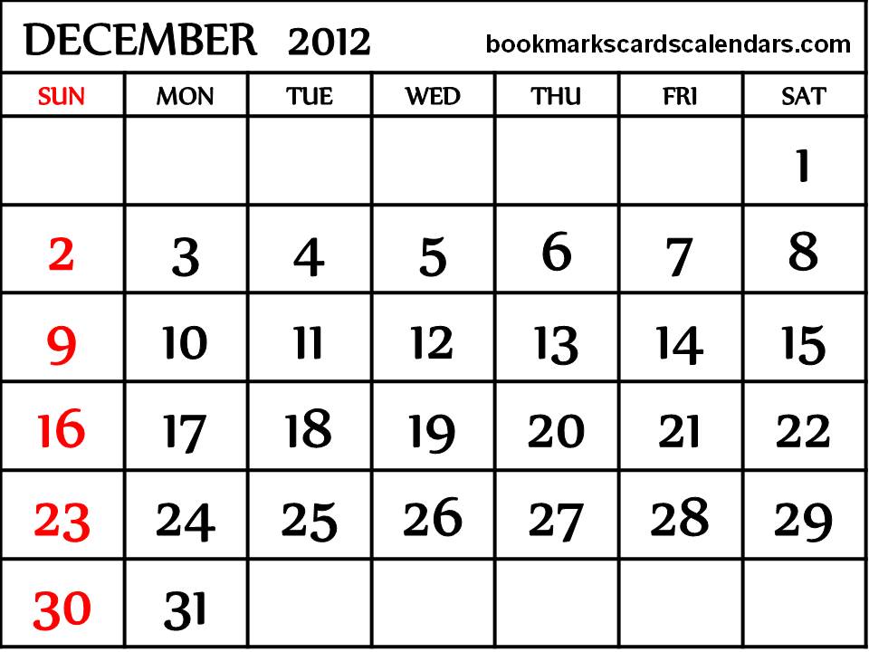 2012 Calendar Printable
