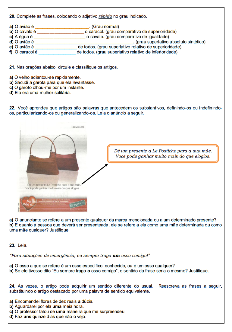 Substantivo artigo adjetivo