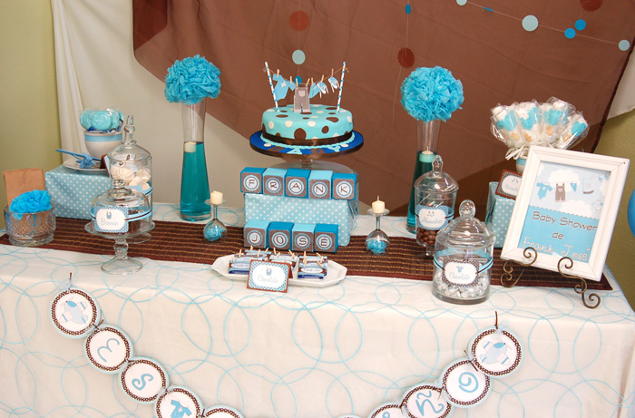 Boy Baby Shower Table Decor Photograph Blue Brown Baby S
