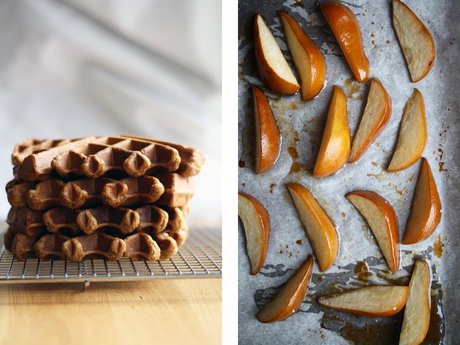 Sevengrams GINGER MOLASSES WAFFLES WITH ROASTED PEARS AND POMEGRANATE