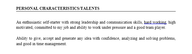 personal characteristics resumes