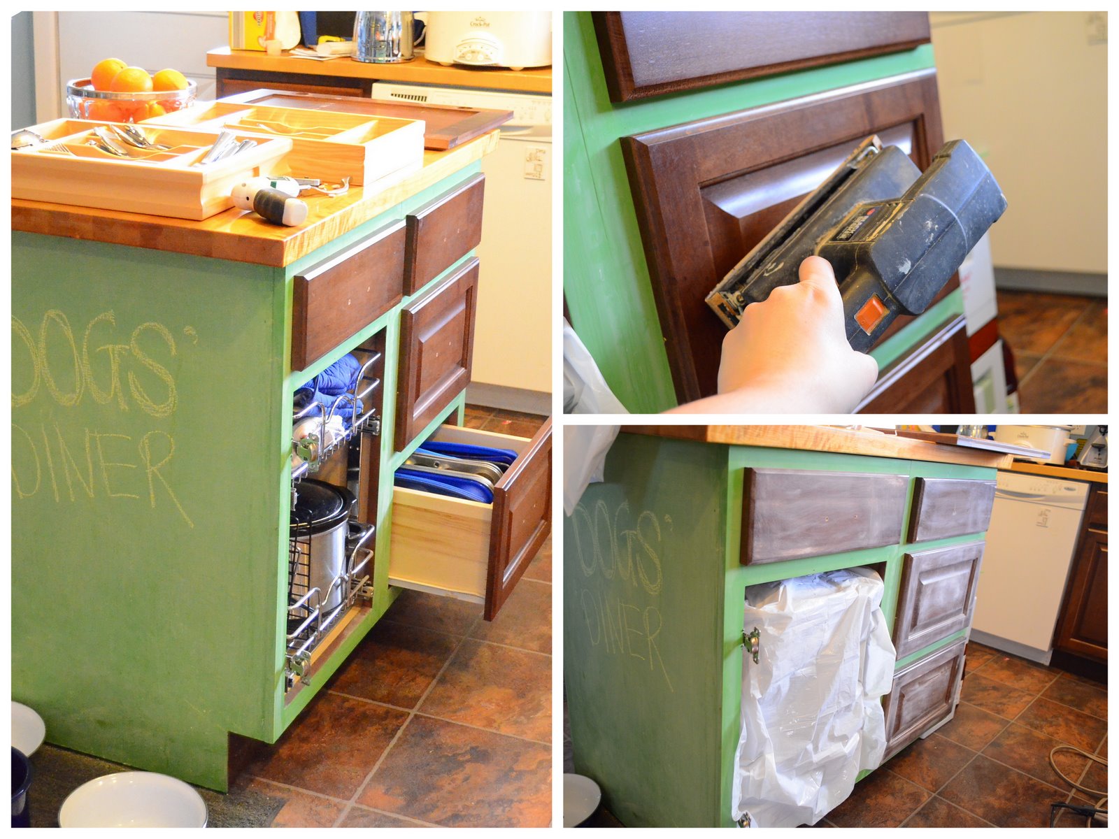 Liquid sandpaper kitchen cabinets paint the brown doors and drawers white, similar to the upper cabinets