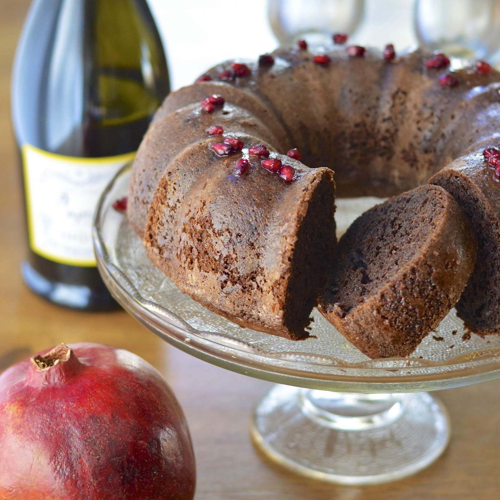 Cheater's Chocolate Pound Cake with a Pomegranate Champagne Glaze