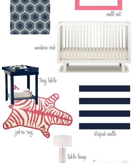 Custom Nursery Art by Kimberly Pink & Navy For Baby D