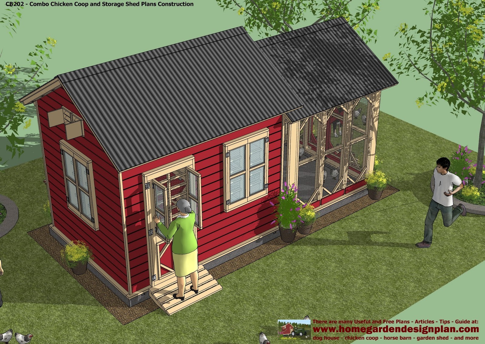 CB202 _ Combo Chicken Coop + Garden Shed Plans Construction