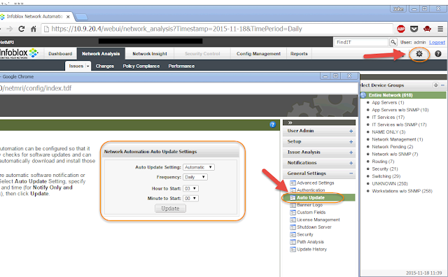 NetMRI Auto Update Settings