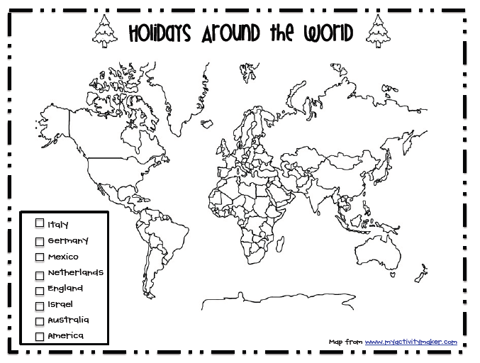 Sarah's First Grade Snippets Holiday around the world map freebie