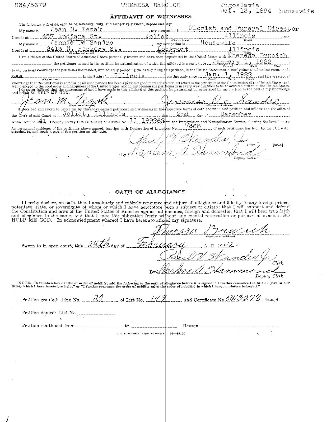 Joliet Genealogy Illinois Naturalization Records