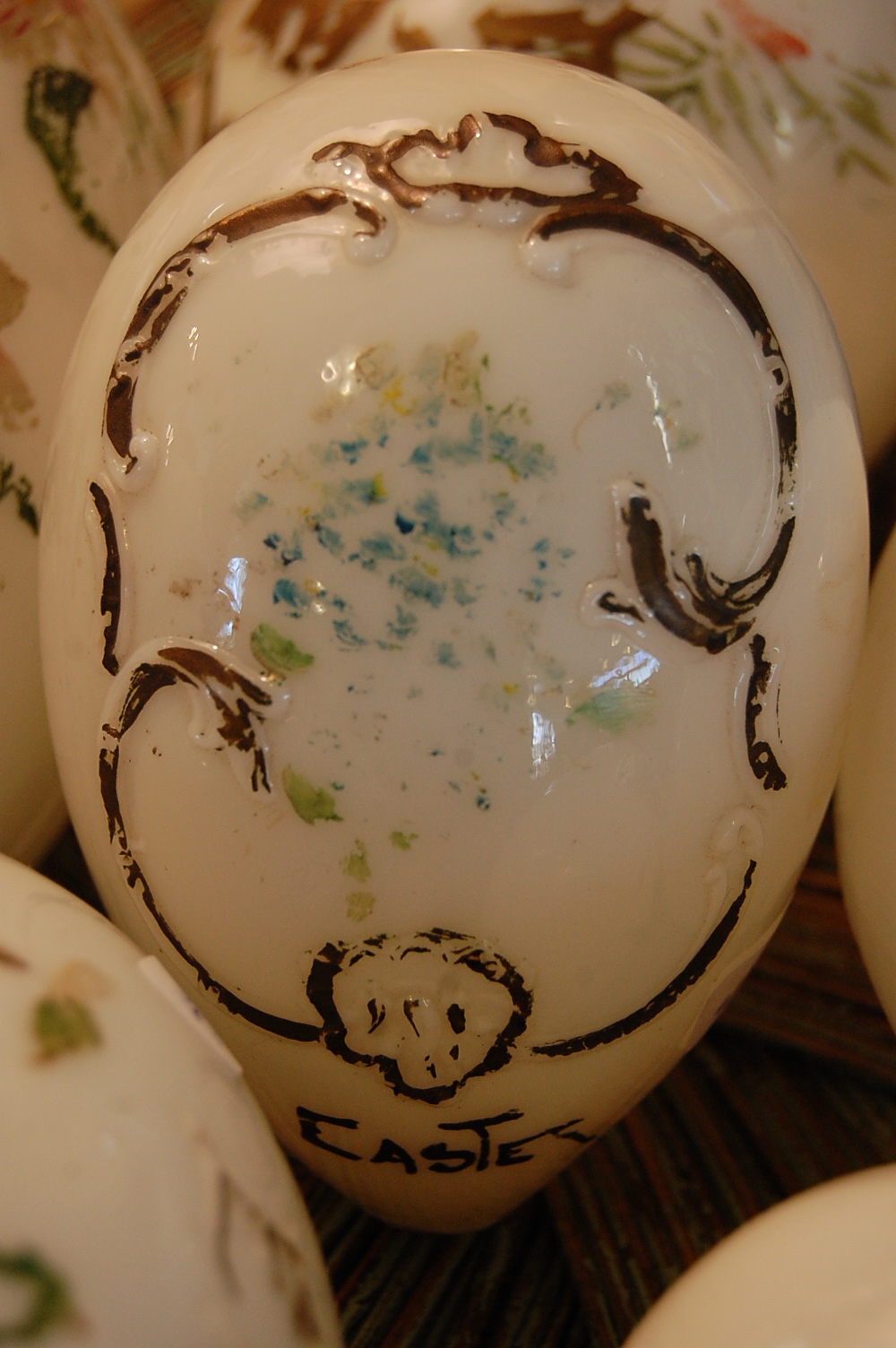 urban farmhouse Antique hand blown milk glass Easter eggs.
