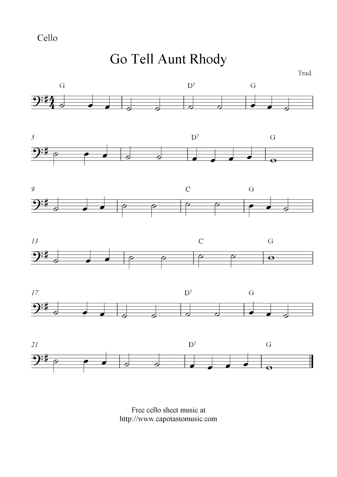 go tell aunt rhody free cello sheet music notes go tell aunt rhody sheet music