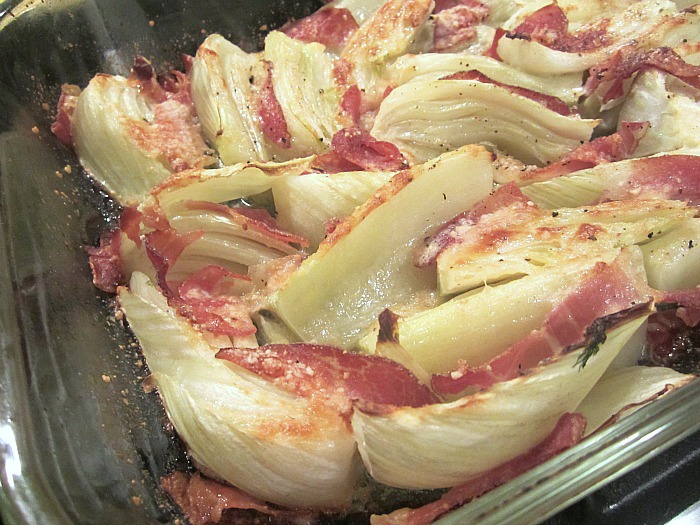 Cook the Book Lidia's Baked Fennel Gratin w/ Prosciutto