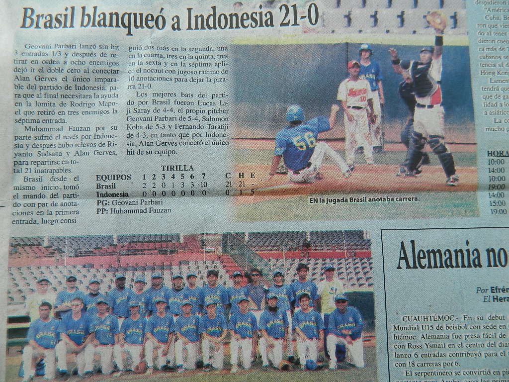 Notícia no Jornal de Parral - Brasil 21 X 0 Indonésia