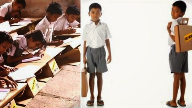 Anak-Anak India ini Menggunakan Tas Kardus Untuk Sekolah