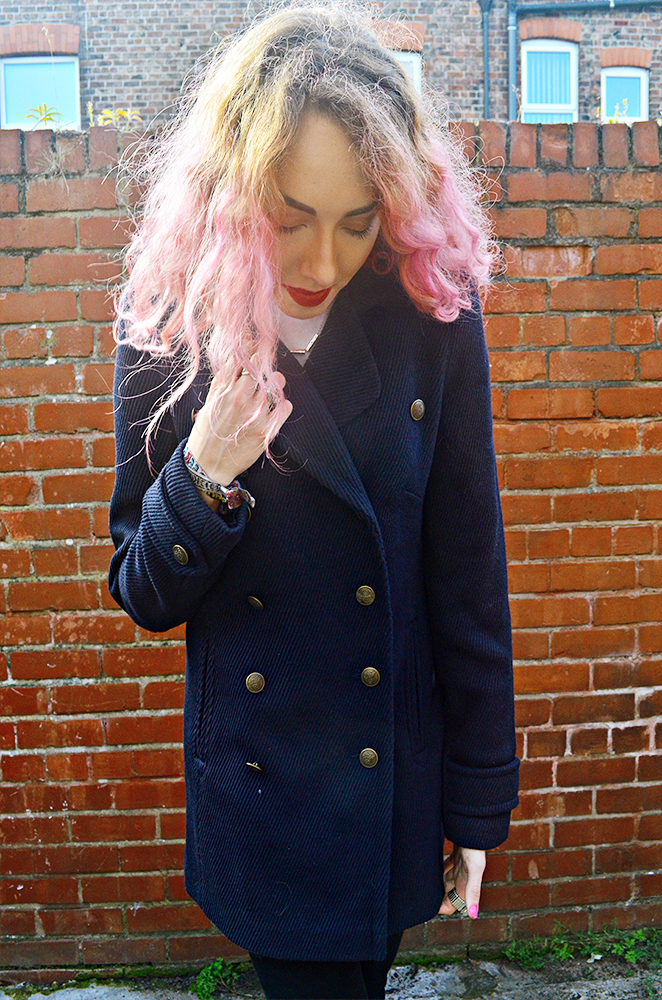Stephi LaReine// UK Fashion and Lifestyle Blogger// Pink Hair, Long Tall Sally Coat, Primark Jeans, ASOS Leopard chunky sole boots, etia tee