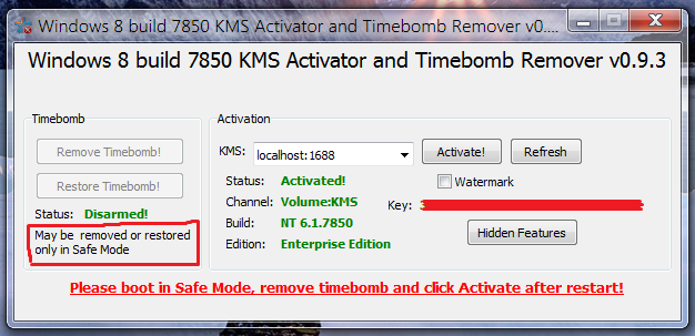 Windows 8 Build 7850 KMS Activator And Timebomb Remover 0.9.4.0l
