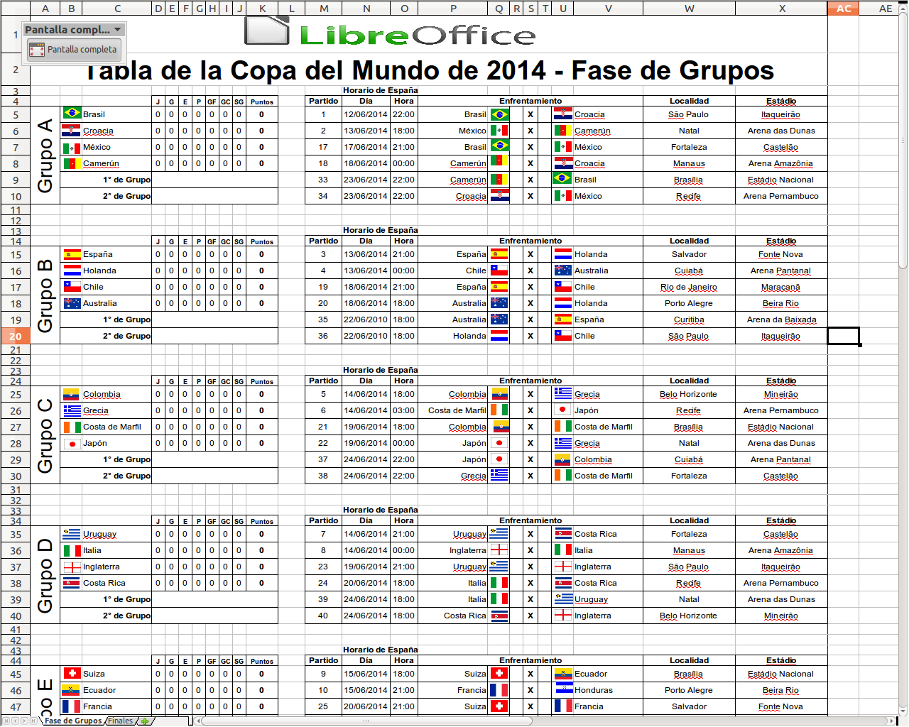 Esbuntu Tabla del Mundial de Futbol para LibreOffice