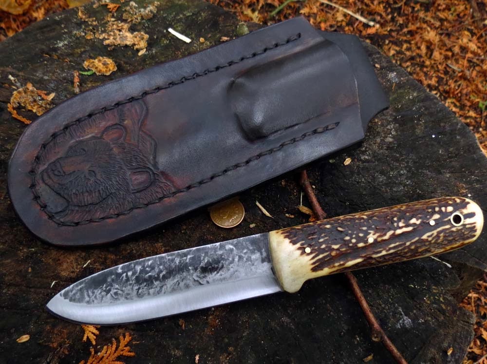 ML Knives Blog A custom kephart knife with stag handle and tooled Bear