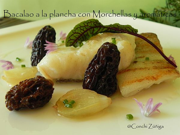 Bacalao A La Plancha Con Morchellas Y Aromáticas.
