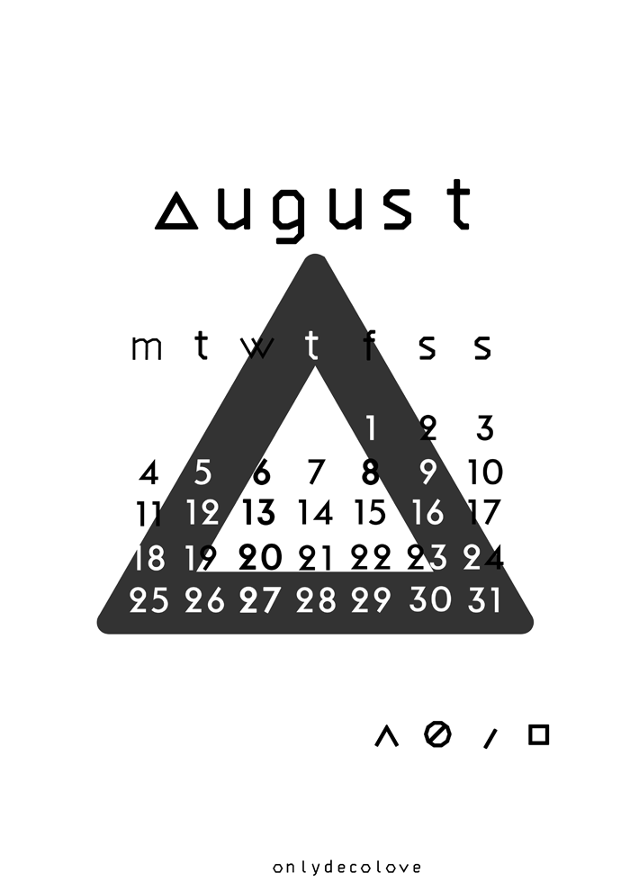 Calendar Typography S : August free typographic printable calendar only Calendar Typography S : August free typographic printable calendar only