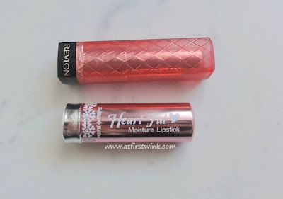 Holika Holika Heart Ful Moisture Lipstick compared in size with Revlon lipstick