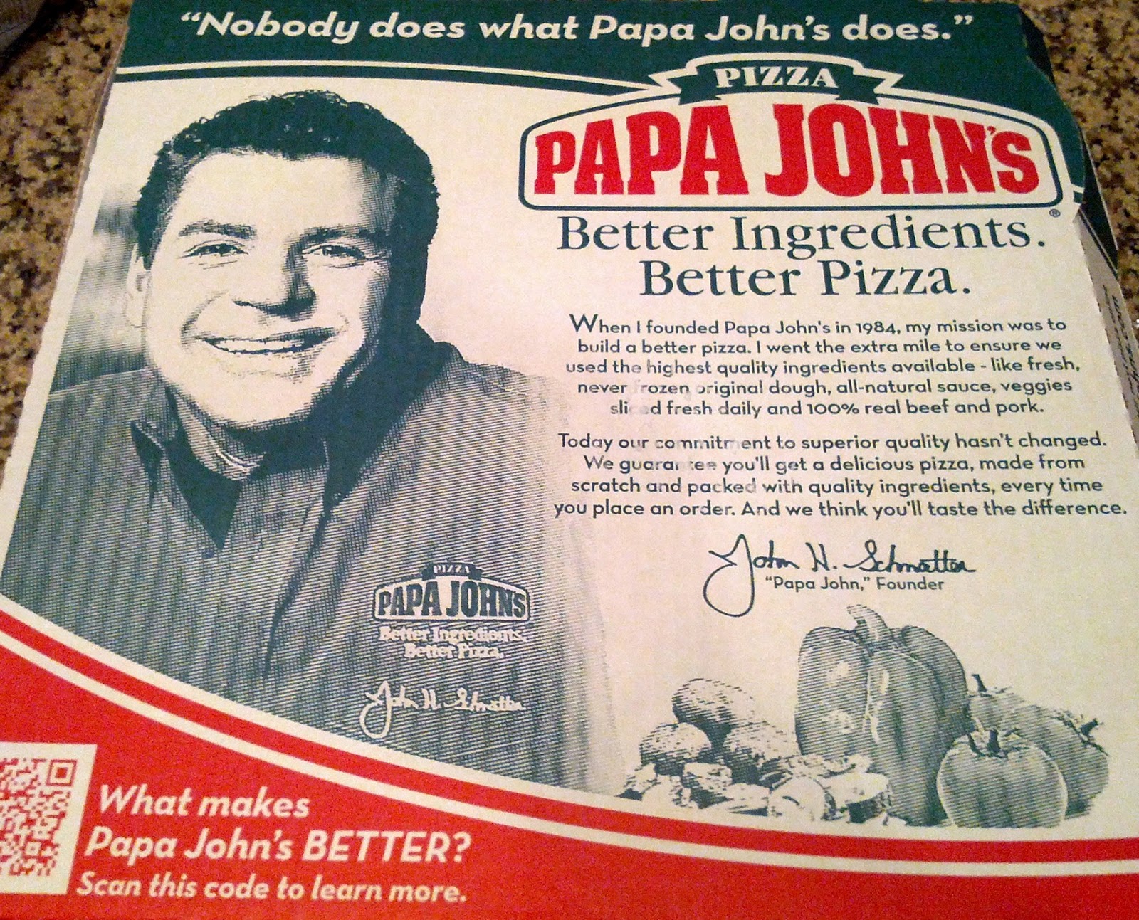 Tired Of Papa John's Ugly Face On My Pizza Boxes