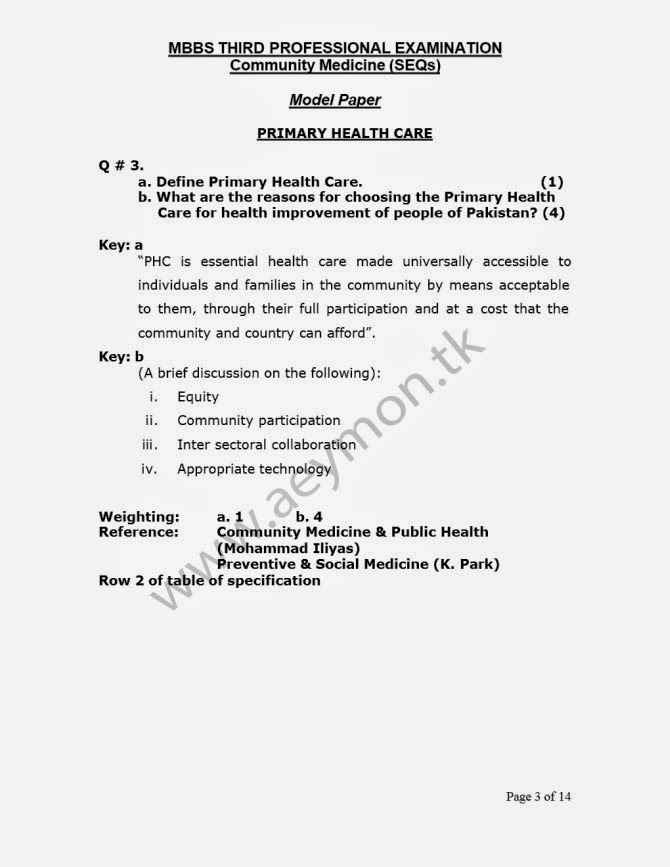 Medical College Stuff Model Paper of Community Medicine (SEQs) by UHS