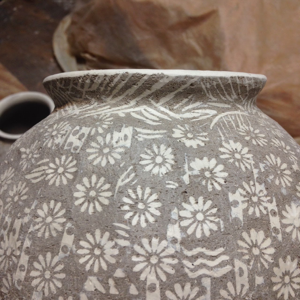 stamp inlay, pottery, north carolina, wip