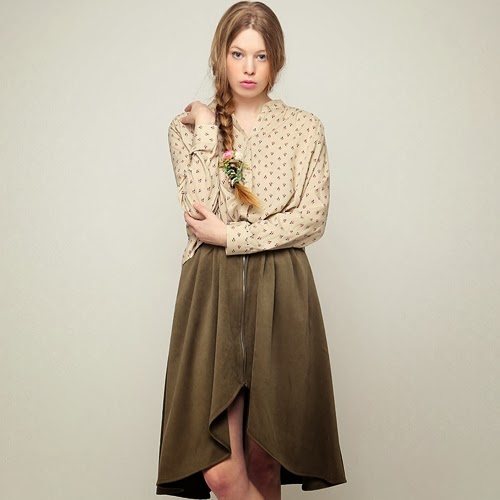 Suede Front Zip Flare Skirt