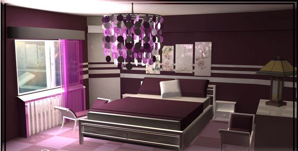 desain kamar tidur warna ungu sederhana