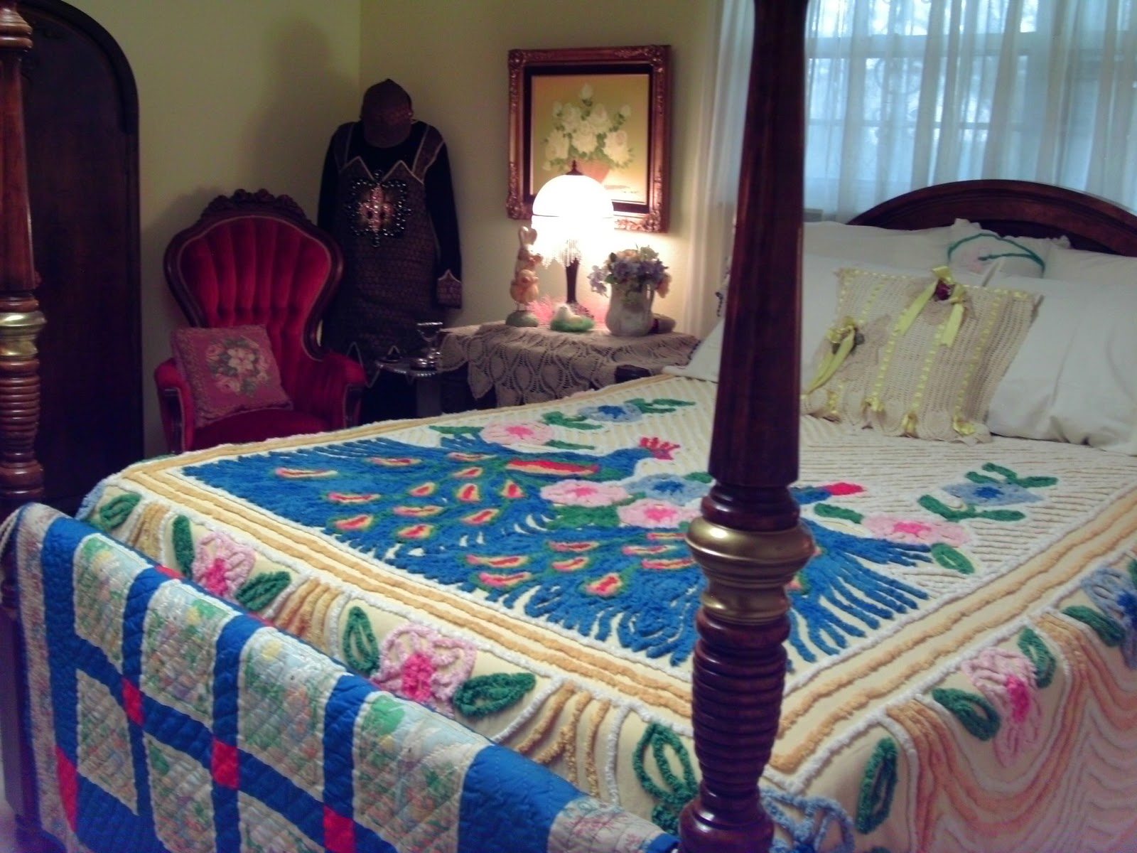 Wow nice peacock chenille 1950's bedspread with by designer2, $229.00