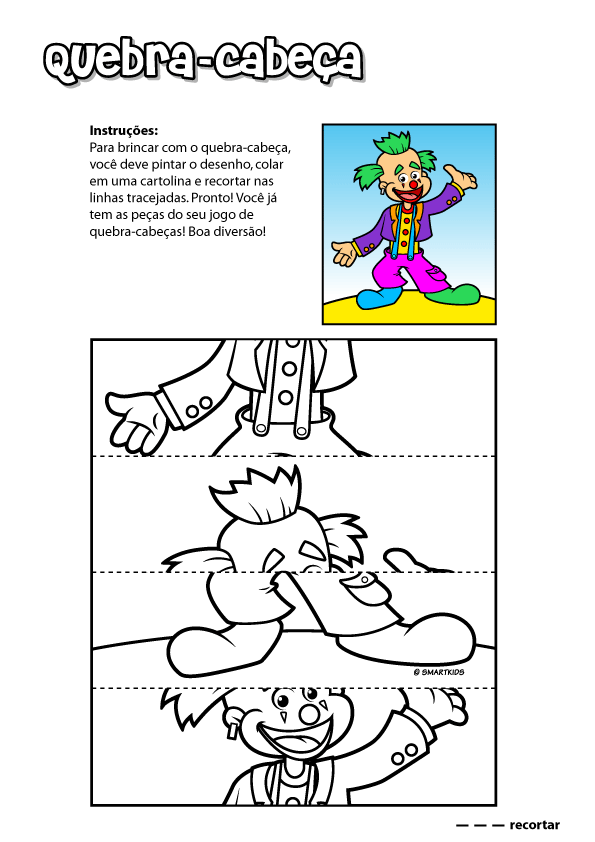 imagens Quebra cabeça palhaço girafa e outros para recortar pintar Desenhos Preto e Branco Quebra cabeça palhaço girafa e outros para recortar Colorir