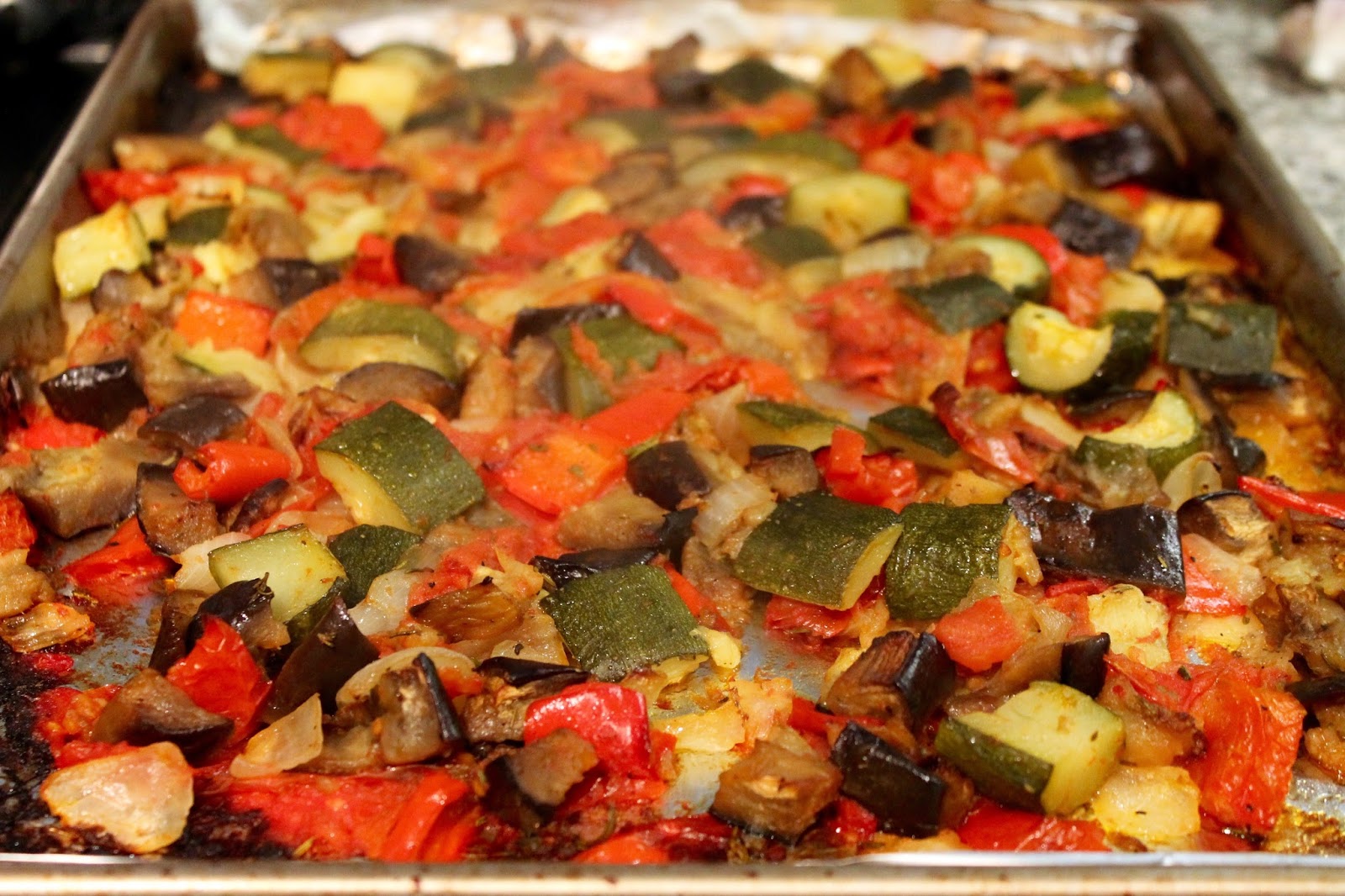 Cook In / Dine Out Roasted Ratatouille Pasta with Garlic and White