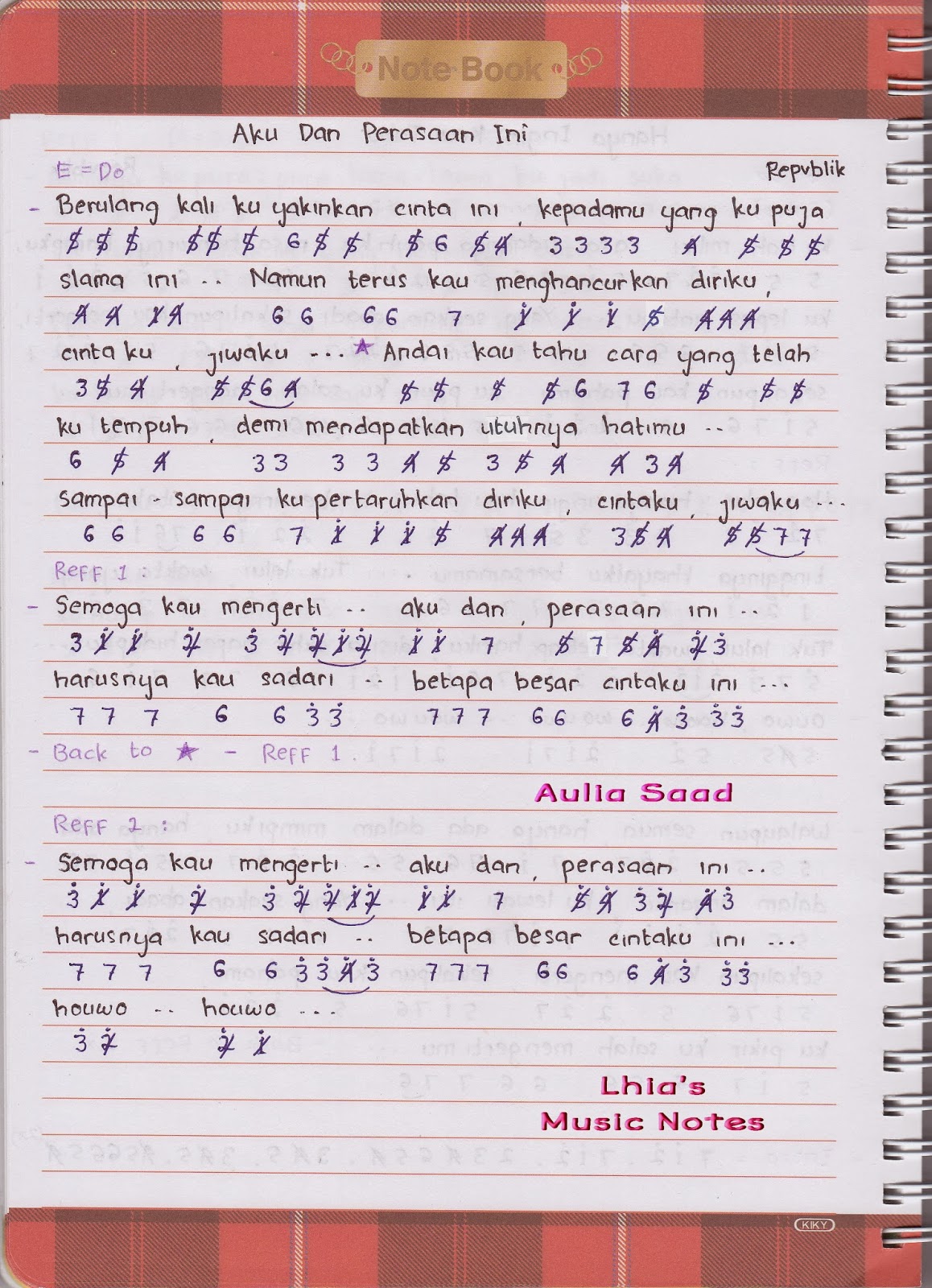 Not Angka Repvblik Aku Dan Perasaan Ini Aulia S World