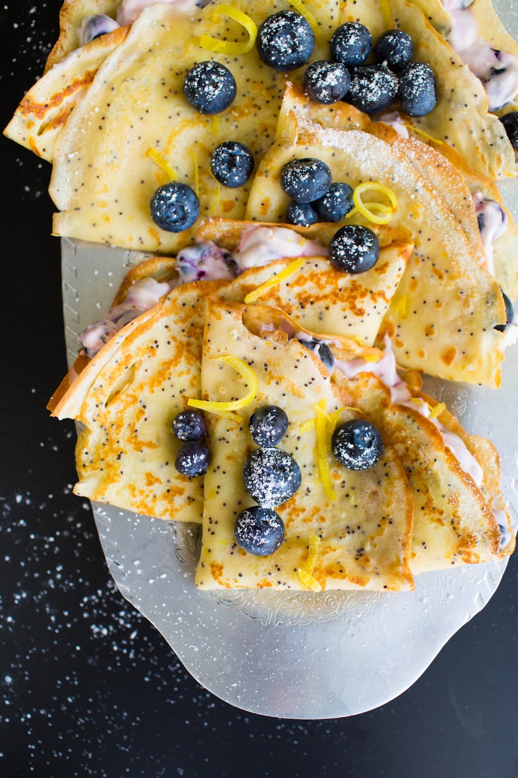 Pomelo Poppyseed Lemon Crêpes with Blueberry Cream Cheese Filling