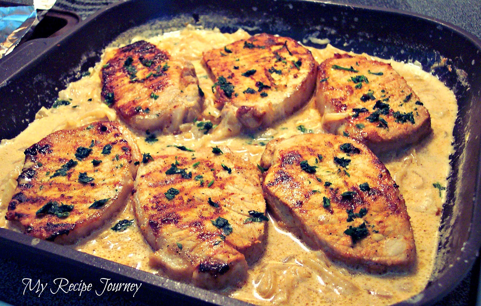 My Recipe Journey Seared Pork Chops with Onion Cream Sauce