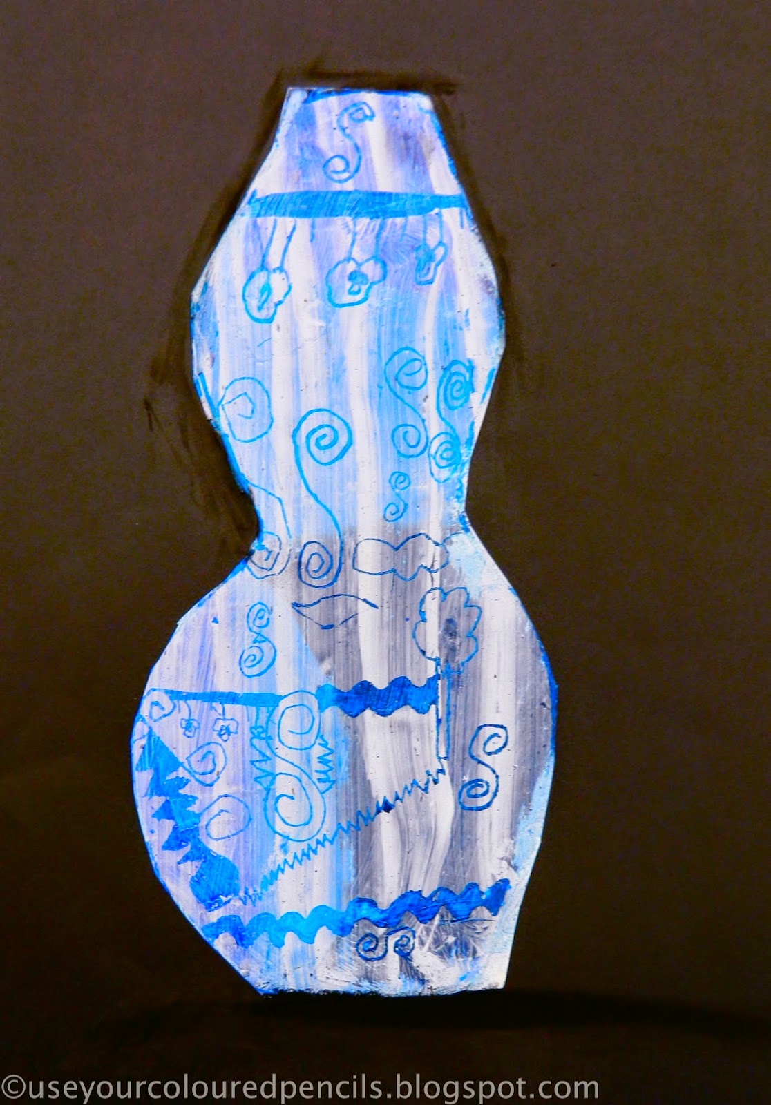 Use Your Coloured Pencils Ming Vase Scratch Art
