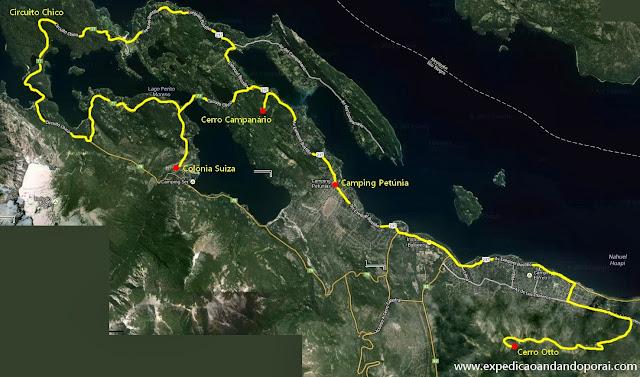 Mapa Circuito Chico, Cerro Campanário, Colônia Suiza, Cerro Otto, Bariloche